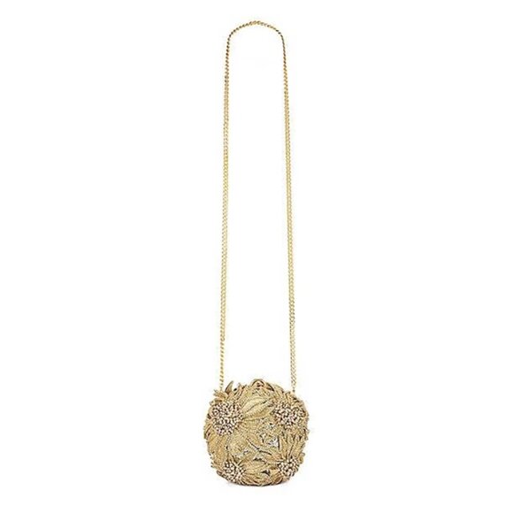 Oscar de la Renta Handbags - OSCAR DE LA RENTA Crystal Sunflower Embroidery Billiard Bag In Beige